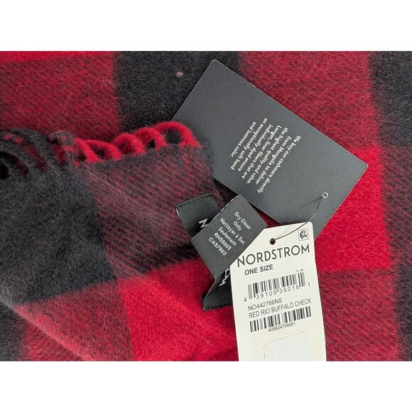 Red Black Cashmere Scarf Buffalo Plaid Check - Picture 5 of 7